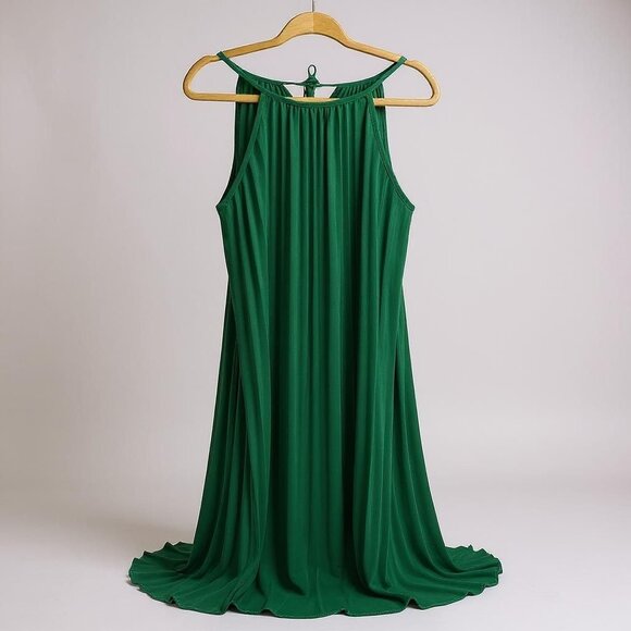 Green Halter Neck Pleated Maxi Dress L - Picture 6 of 6